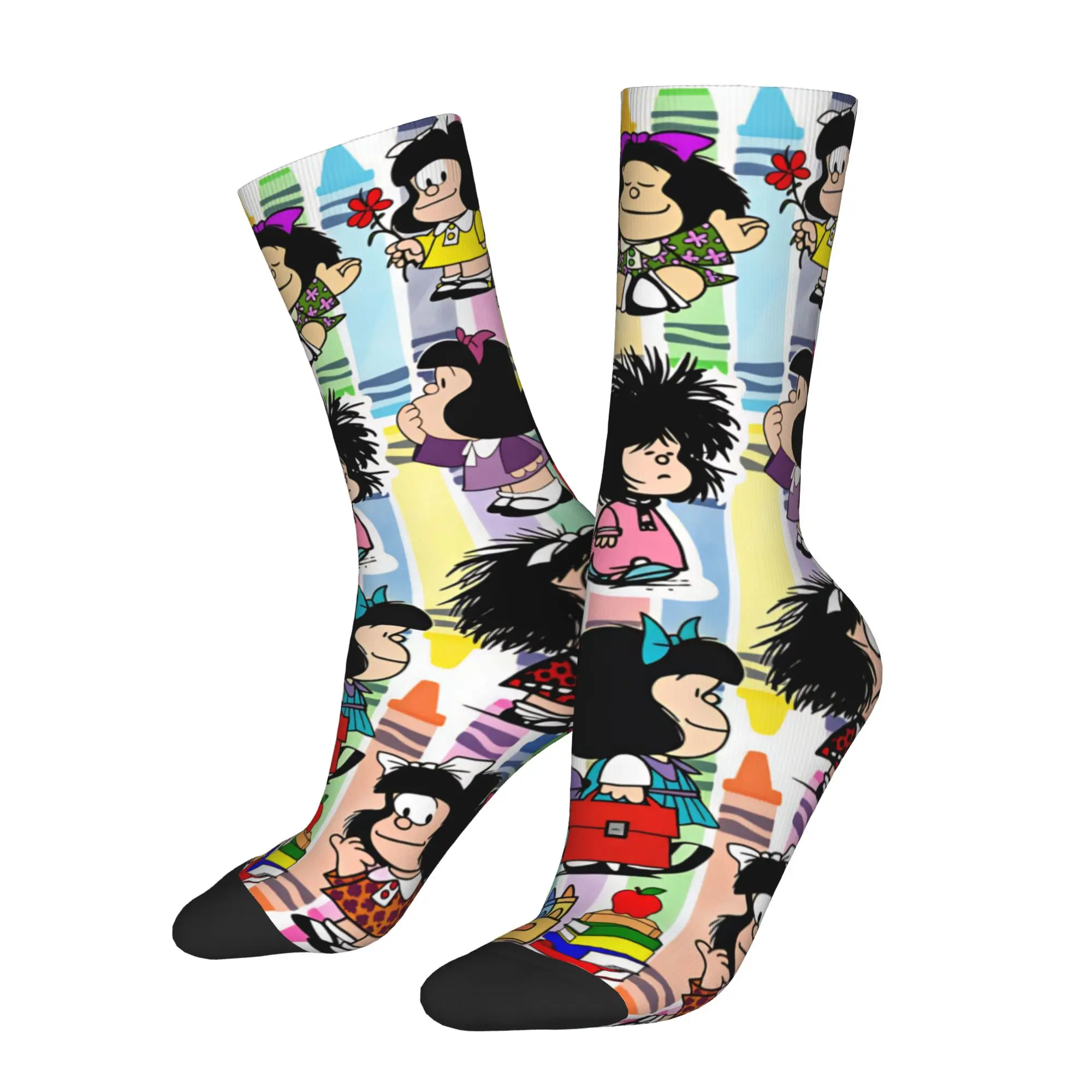 M-Mafalda Cartoon Comic Men's Crew Socks Unisex Cool 3D Printed Manga Quino Dress Socks