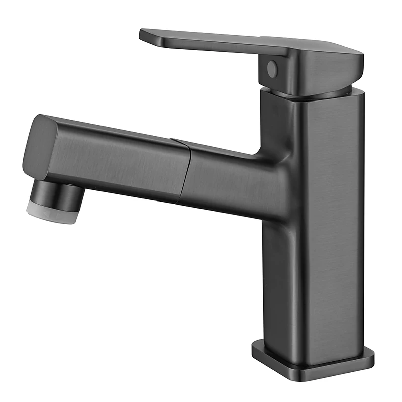 

*Gun gray undercounter basin pumping faucet all copper hot and cold water bathroom cabinet single hole faucet