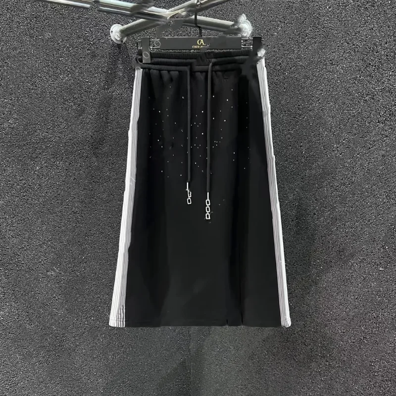 Casual Street Sparkle Rhinestone Women Side Stripe Drawstring Wide Leg Pants Daily Wear