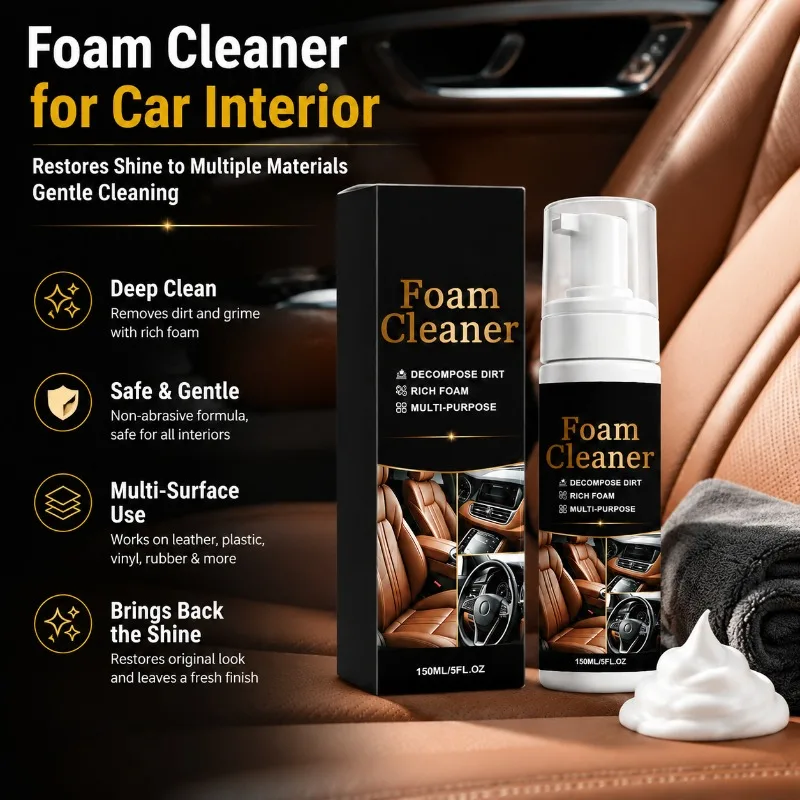 Foam Cleanser Gentle Car Interior Cleaner for Multiple Materials Restore Clean Surface Gloss Effective Auto Seats Dashboard