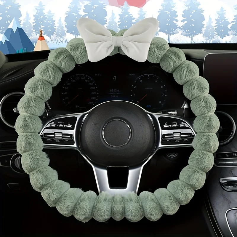 

38cm 15Inch O-shaped,Cute Young Girl Bow Car Steering Wheel Cover, Beautiful Stylish Warm Non-Slip Soft Plush, Fairy Tale Gift,