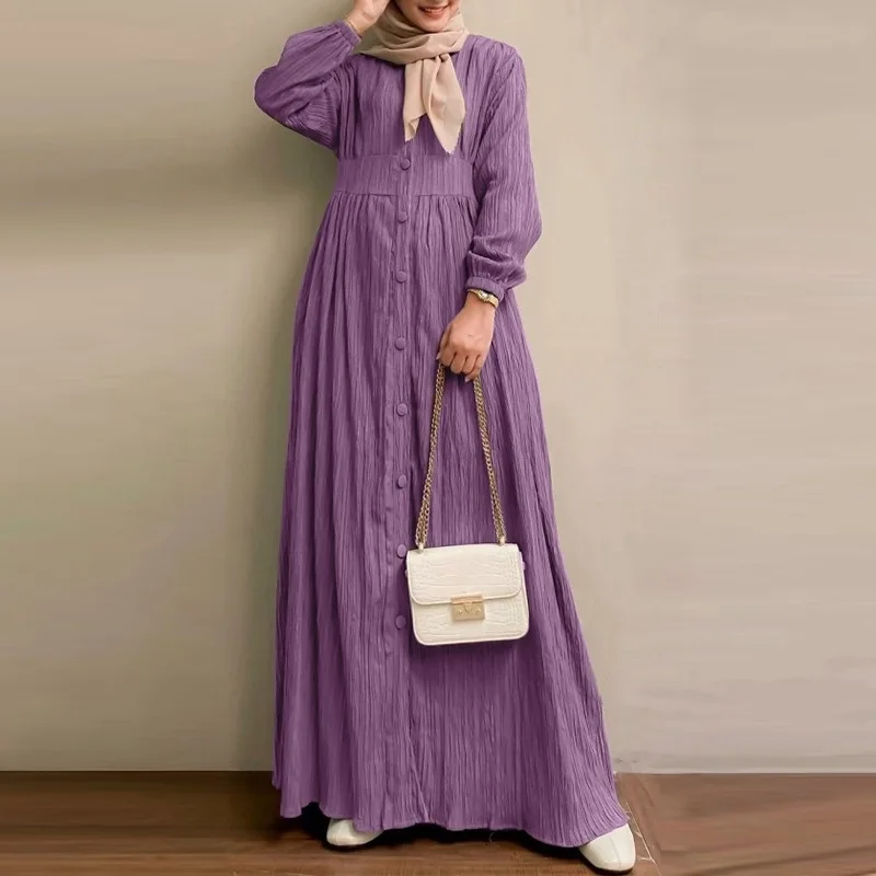 Vêtements pour femmes musulmanes rétro à manches longues Robe de couleur unie printemps et automne nouveau gilet élégant jupe Robe
