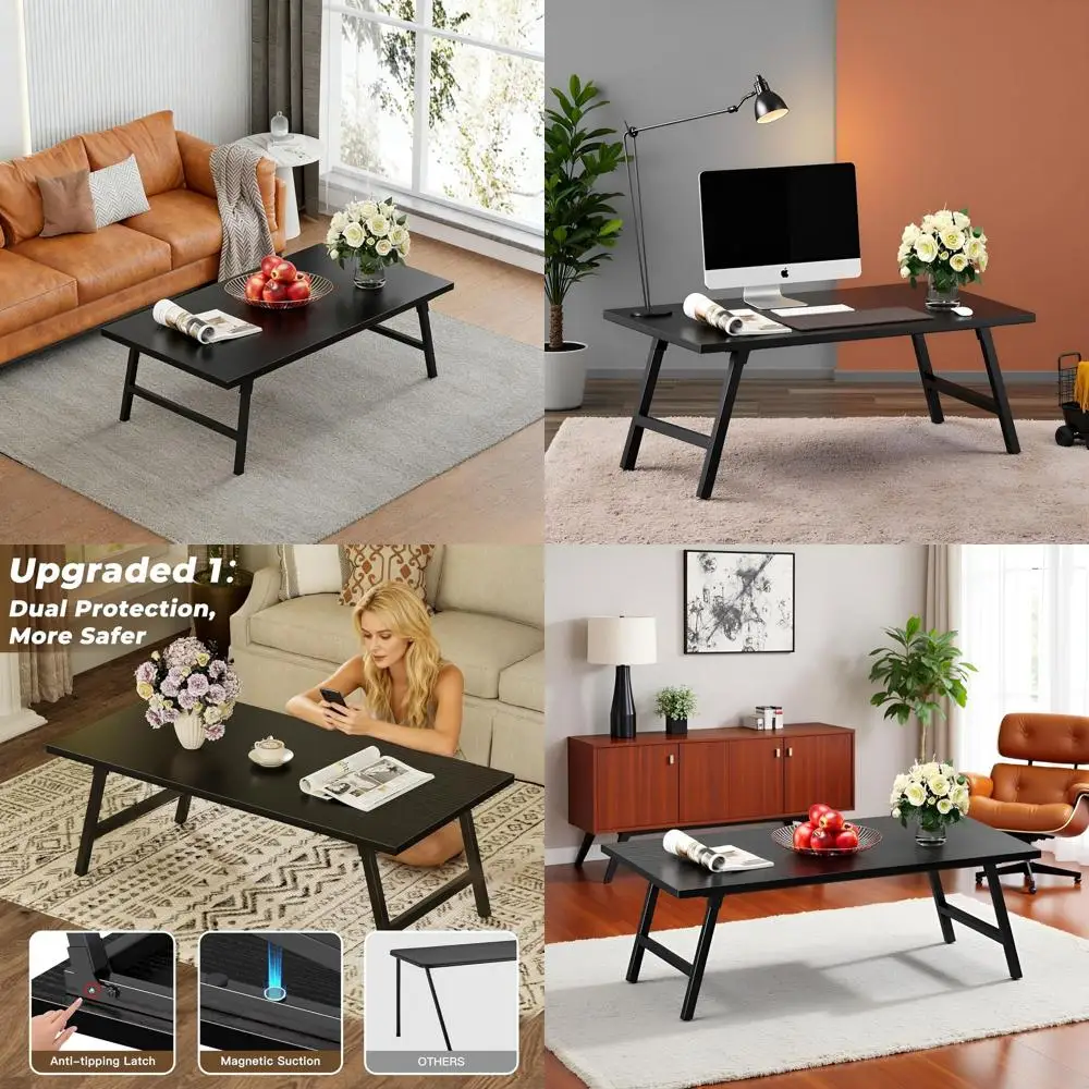 

Portable Floor Table Desk, 39.4 x 19.7 x 15.8, Ideal for Living Room, Home, Caravan, and Camping, Black