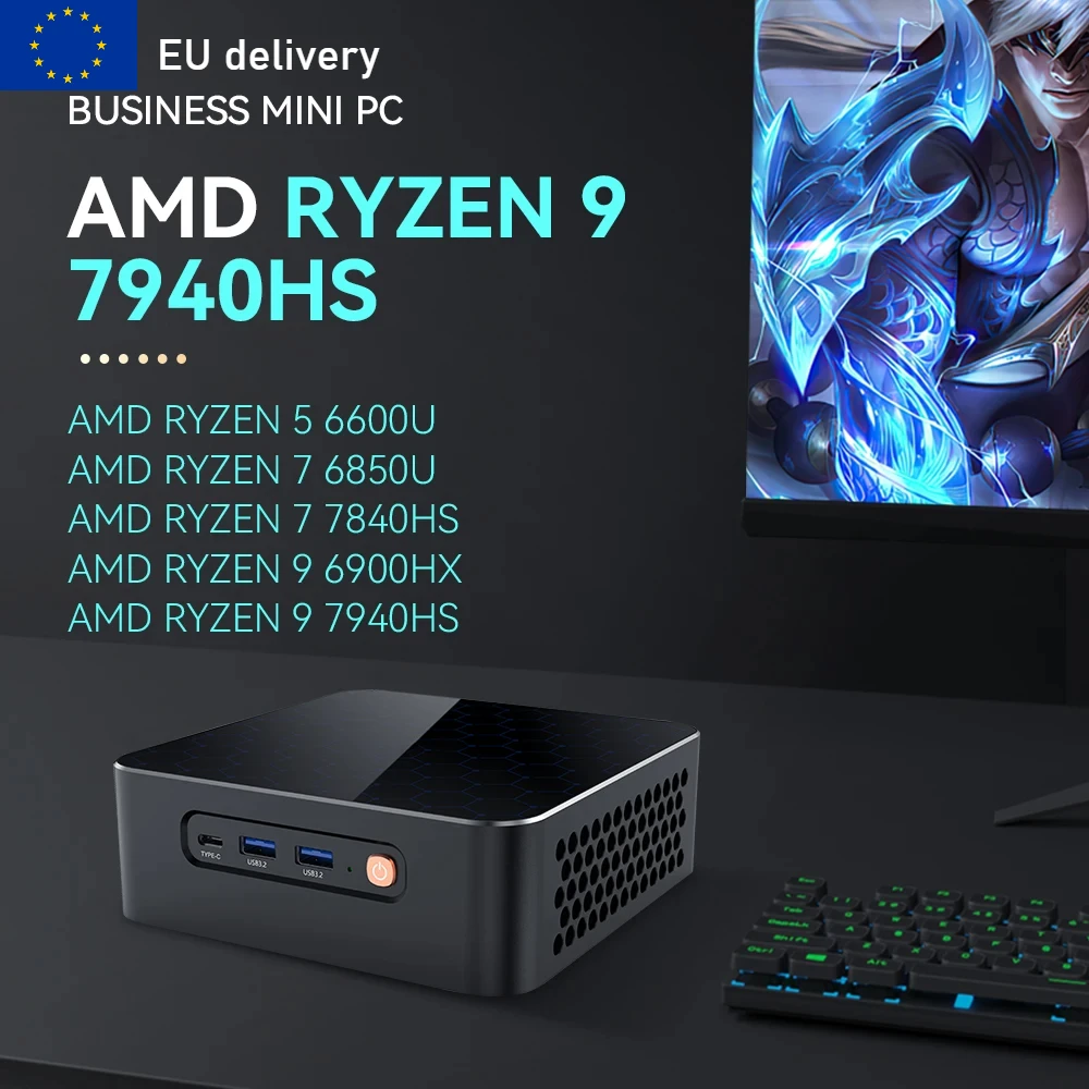 Mini PC AMD Ryzen 9 7940HS 7840HS, 2x emplacements DDR5, 2x SSD M.2, PICE4.0, Windows 11, WiFi6, BTpig Type-C, USB 4.0, 8K, ordinateur de jeu de