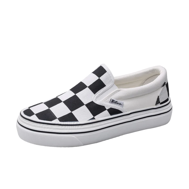 

Осень 2023, новые модные парусиновые туфли в клетку с толстой подошвой, повседневная женская обувь на плоской подошве с рисунком шахматной доски