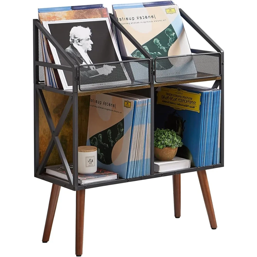 Vinyl Record Storage Holder Rack,350-400 LP Wooden Record Display Table for Albums Books Magazines Files