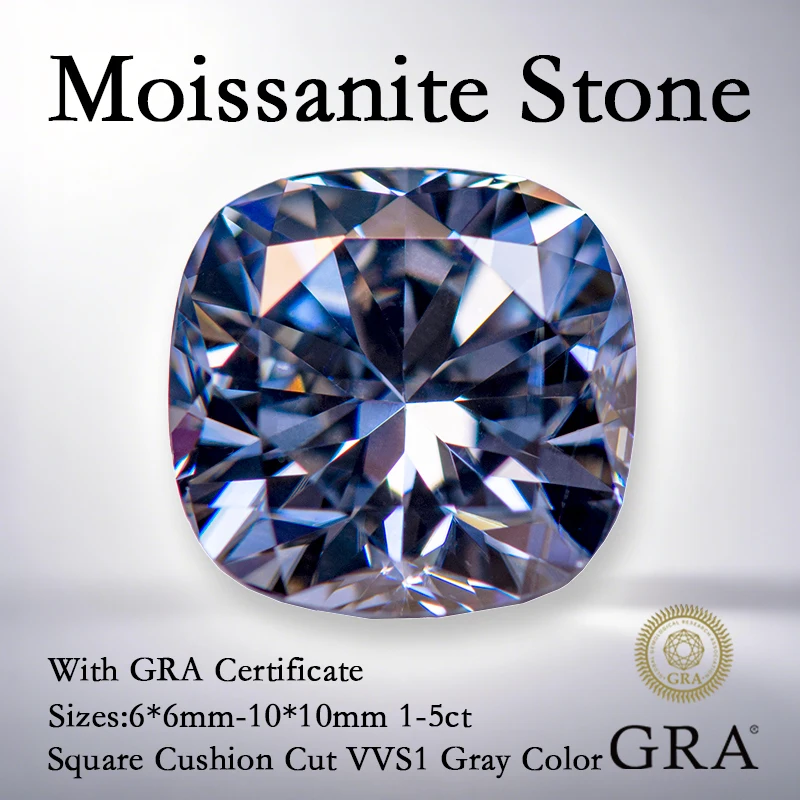 

Moissanite Gray Color VVS1 Square Cushion Shape Charms Beads for DIY Jewelry Making Rings Necklace Earrings with GRA Certificate