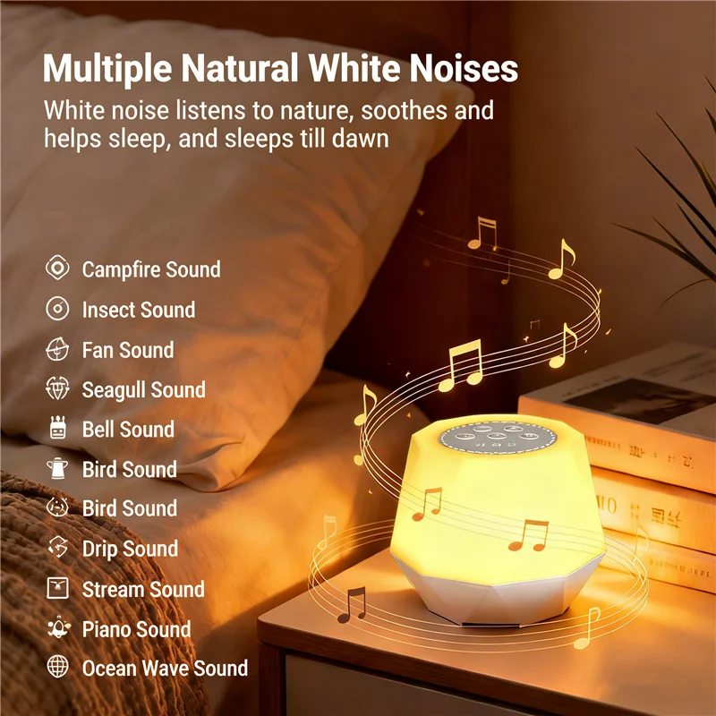 White Noise Machine with Night Light 1200mAh Rechargeable 7 Colors Nursery Sound Machine Sleep Aid Night Lamp For Baby Adults