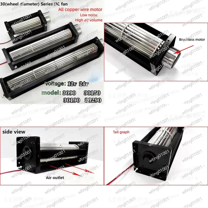 for Cross Flow Blower DC 12V 24V Tangential Airflow Motor Horizontal Ventilation Unit for Cooling System Screen Exhaust Strip
