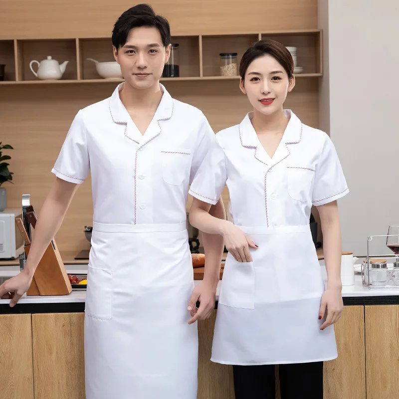 Restaurant Canteen Chef Overalls Summer plus Size Chinese Kitchen Restaurant Hot Pot Chef Uniform Short Sleeve Stain ResistantLO