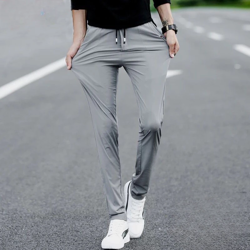 

GELITAYIN Men's Casual Pants Cooling Ice Silk Cool Thin Summer Slim Fit Male Trousers Harajuku Fashion High Quality Vintage Aest