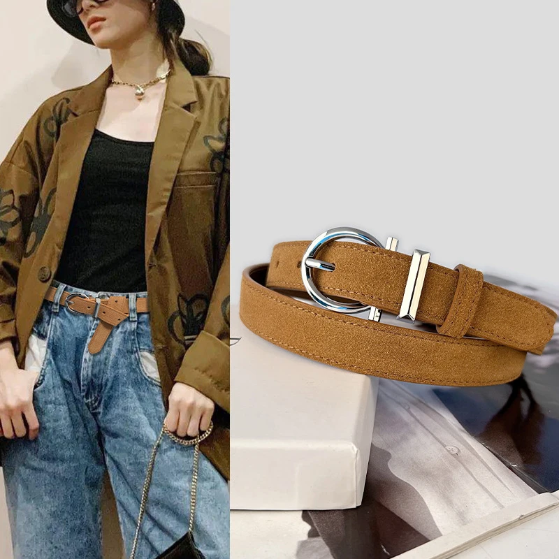 

2024 New Women Belt Fashion Silver Buckle Genuine Leather Belts Brand Designer Female Jeans Casual pants Dress Waistband