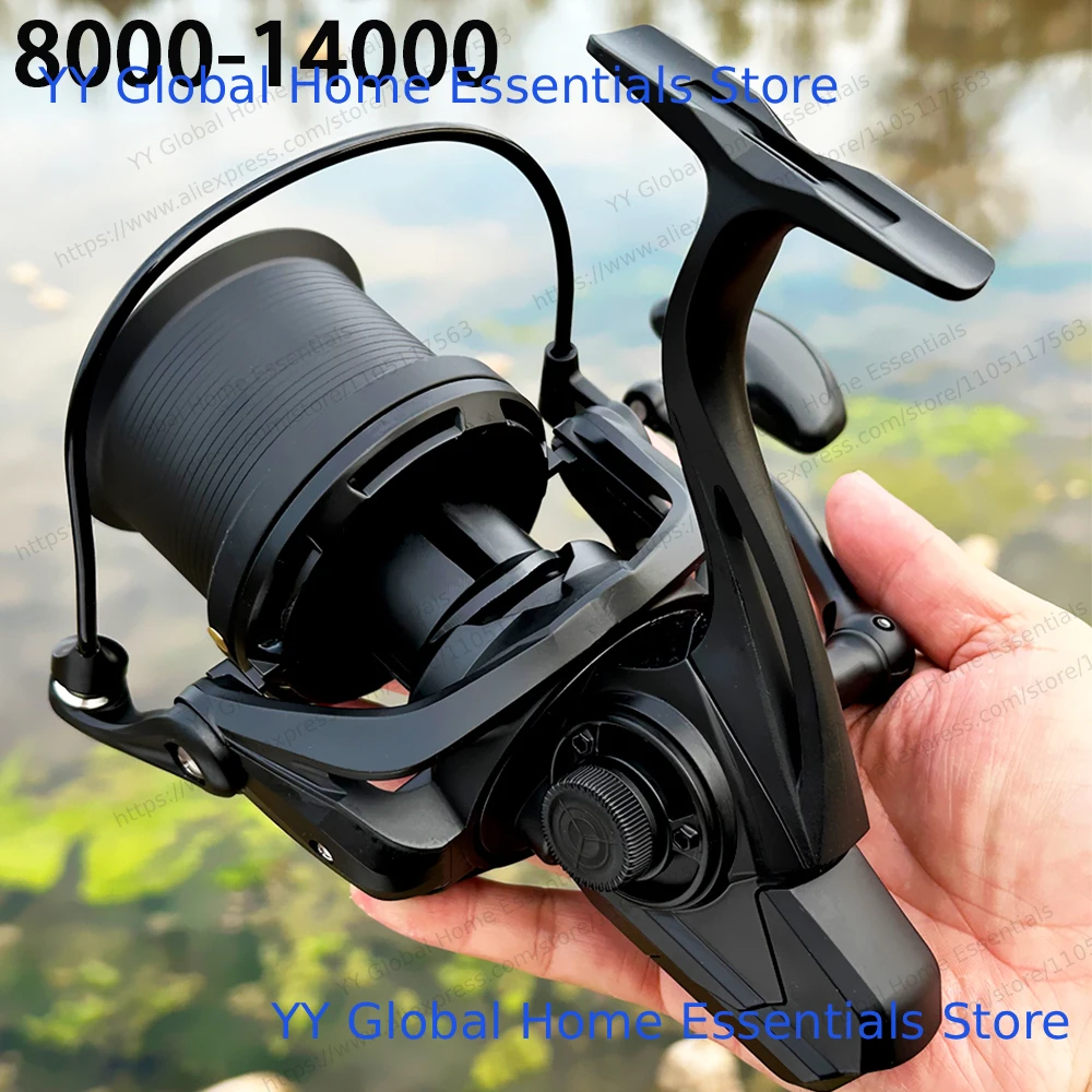 Potente carrete de pesca de fundición larga, tamaño 8000-14000, arrastre de 20KG para pesca de carpa resistente y barco marino
