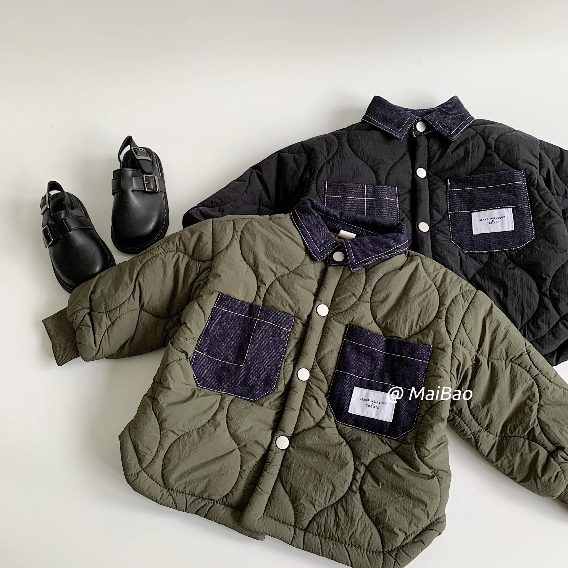 

Children Clothes Kids Casual Cotton-padded Jacket 2025 Winter New Korean Style Boys Denim Patchwork Thickened Kids Jacket