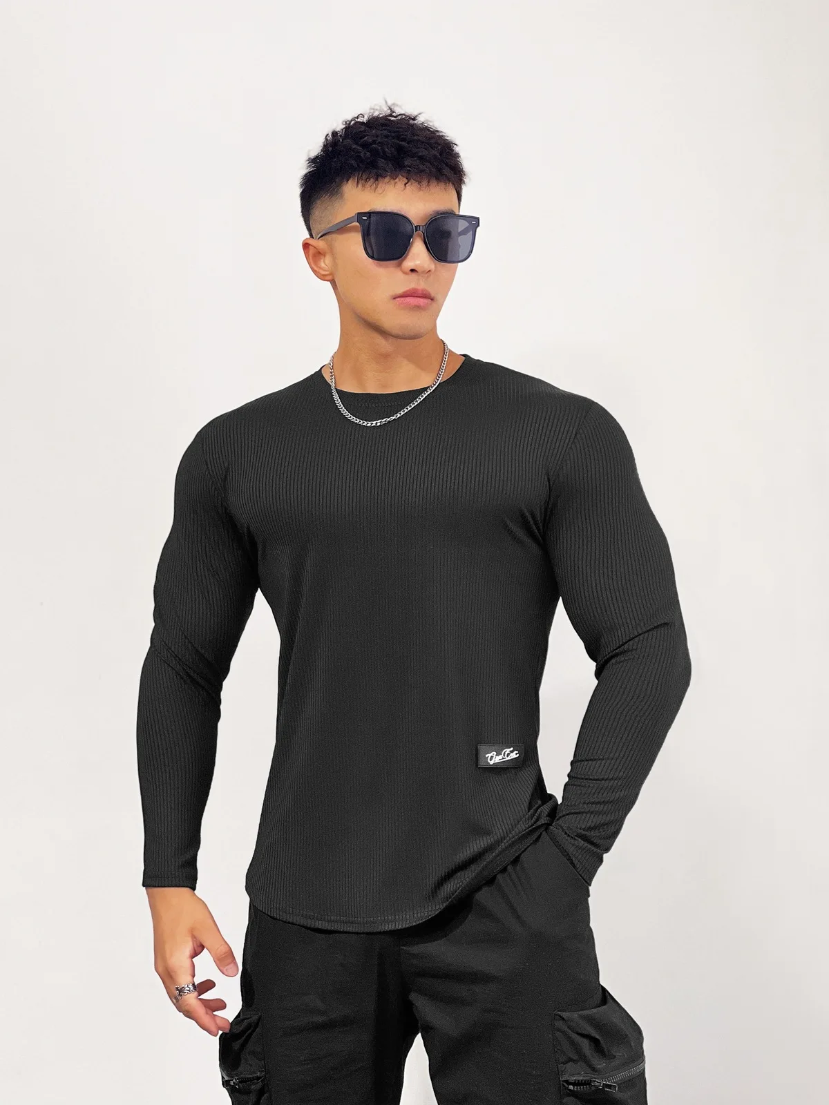 Autumn Winter Casual T-shirt Men Long Sleeves Solid Shirt Gym Fitness Bodybuilding Tees Tops Male Fashion Slim Stripes Clothing