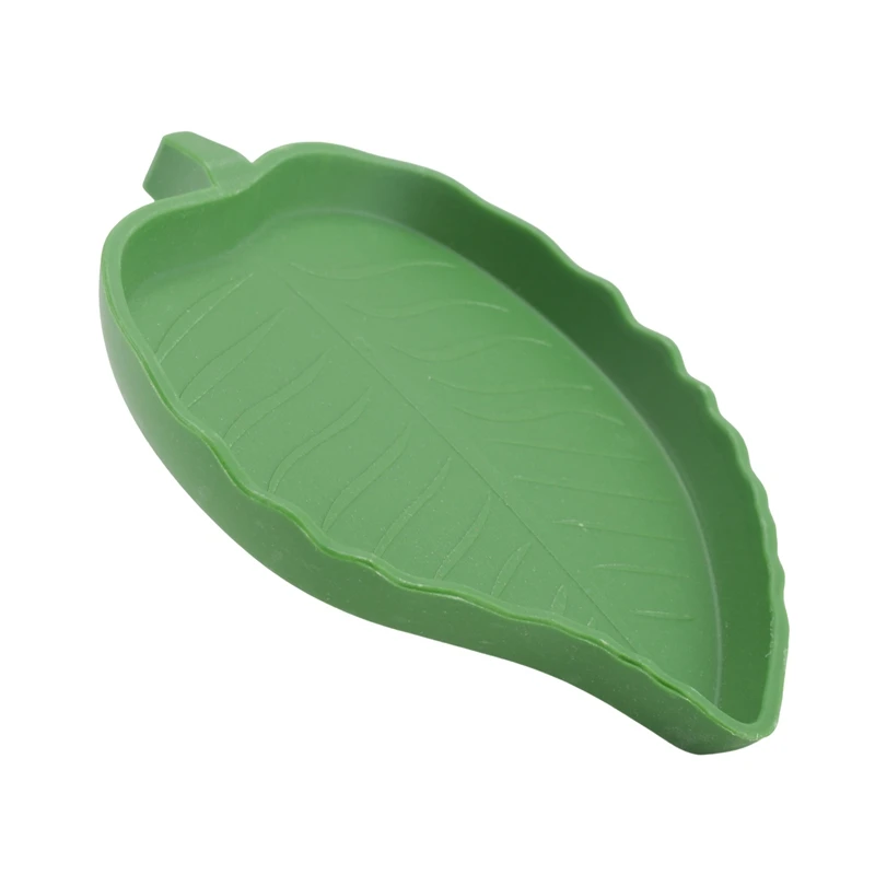 2 Piece Leaf Shape Reptile Food Water Bowl Green Plastic Reptile Plate Dish Drinking Bowl For Tortoise Corn Snake Crawl Pet