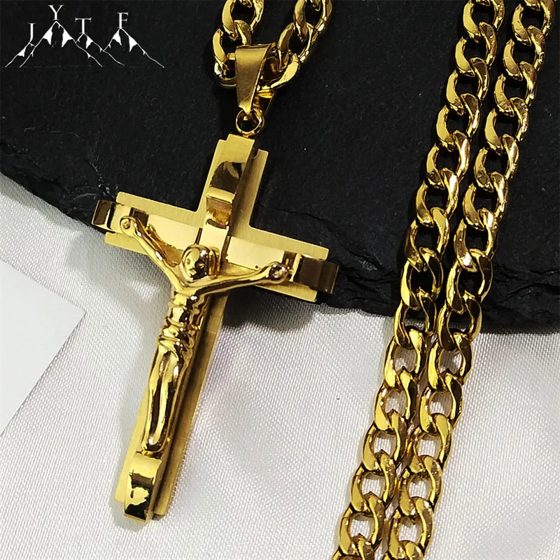 

Fashion Personality Crucifix Cross Religious Pendant Necklace for Men Stainless Steel Gold Plated Cross Necklace Jewelry NXH1203