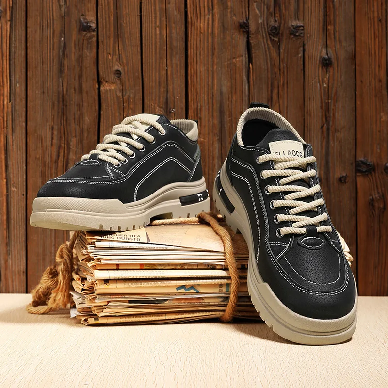 

Spring 2025 Men's Casual Shoes Fashionable All-Season Sports Sneakers Student Friendly Retro Laced up Artificial Leather Foot...