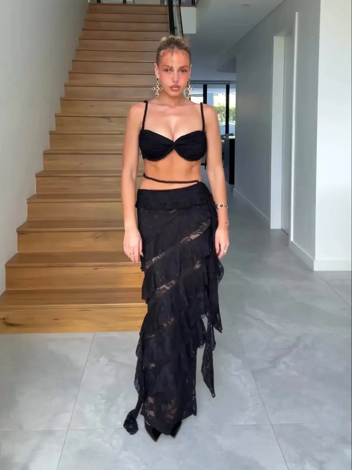 Lace Bikini Swimsuit with Skirt Bandage Swimwear Women Brazilian Bikini 2 Pcs Bathing Suit A Line Skirt Summer Female