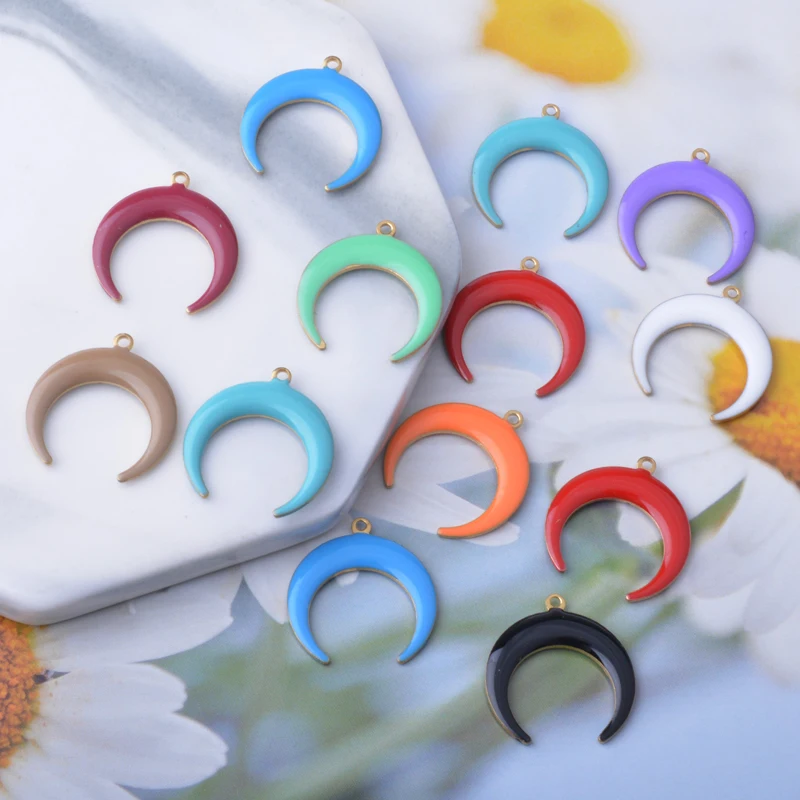 20 Stück Emaille-Mondanhänger aus Kupfer mit Öltropfen-Effekt, DIY-Schmuckzubehör für Ohrringe und Halsketten – Detail 5