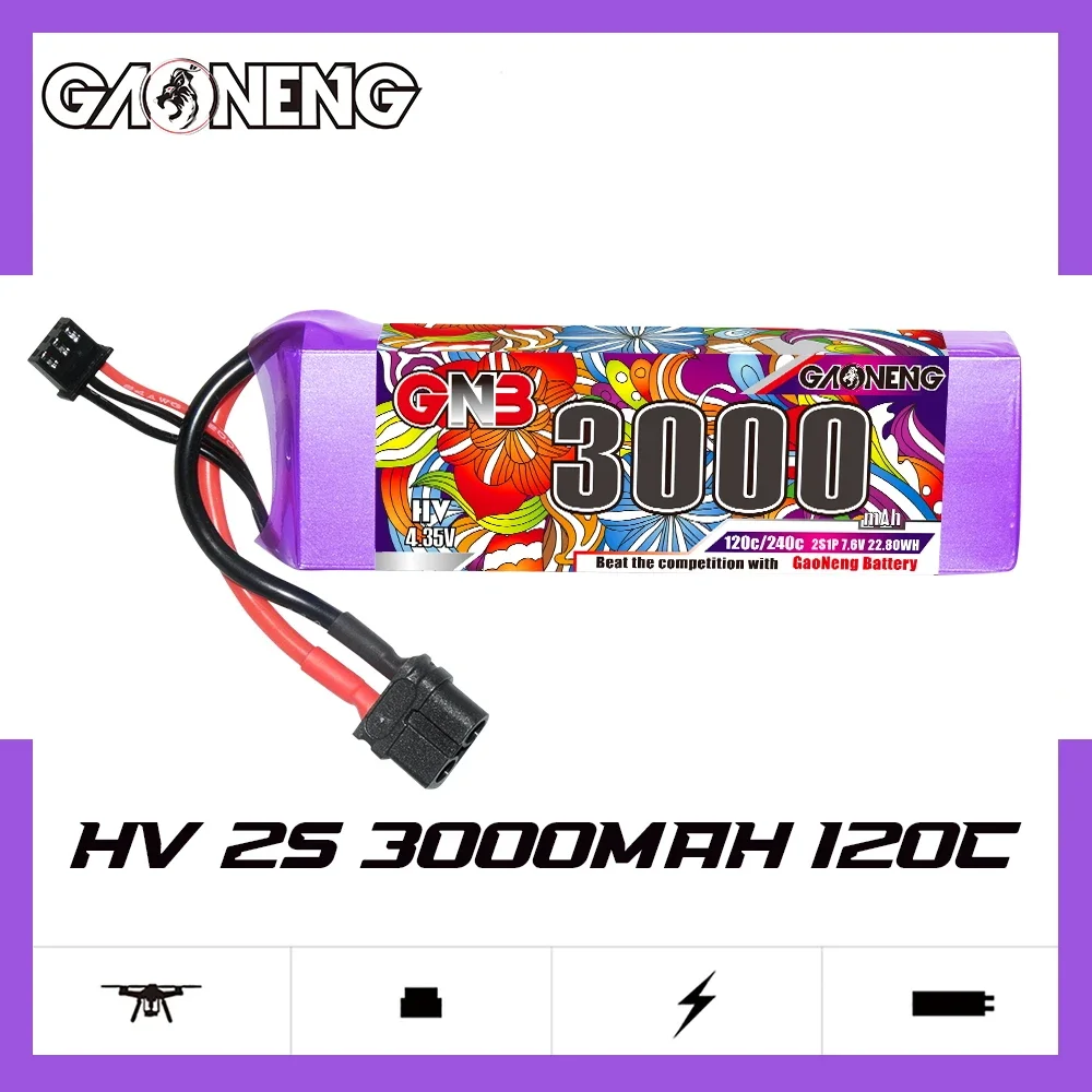 GAONENG GNB 3000mAh 2S 120C 240C 7.6V XT60 LiPo Battery 1/10 and Scale RC Hobby Models Electric RC Devices Touring Car