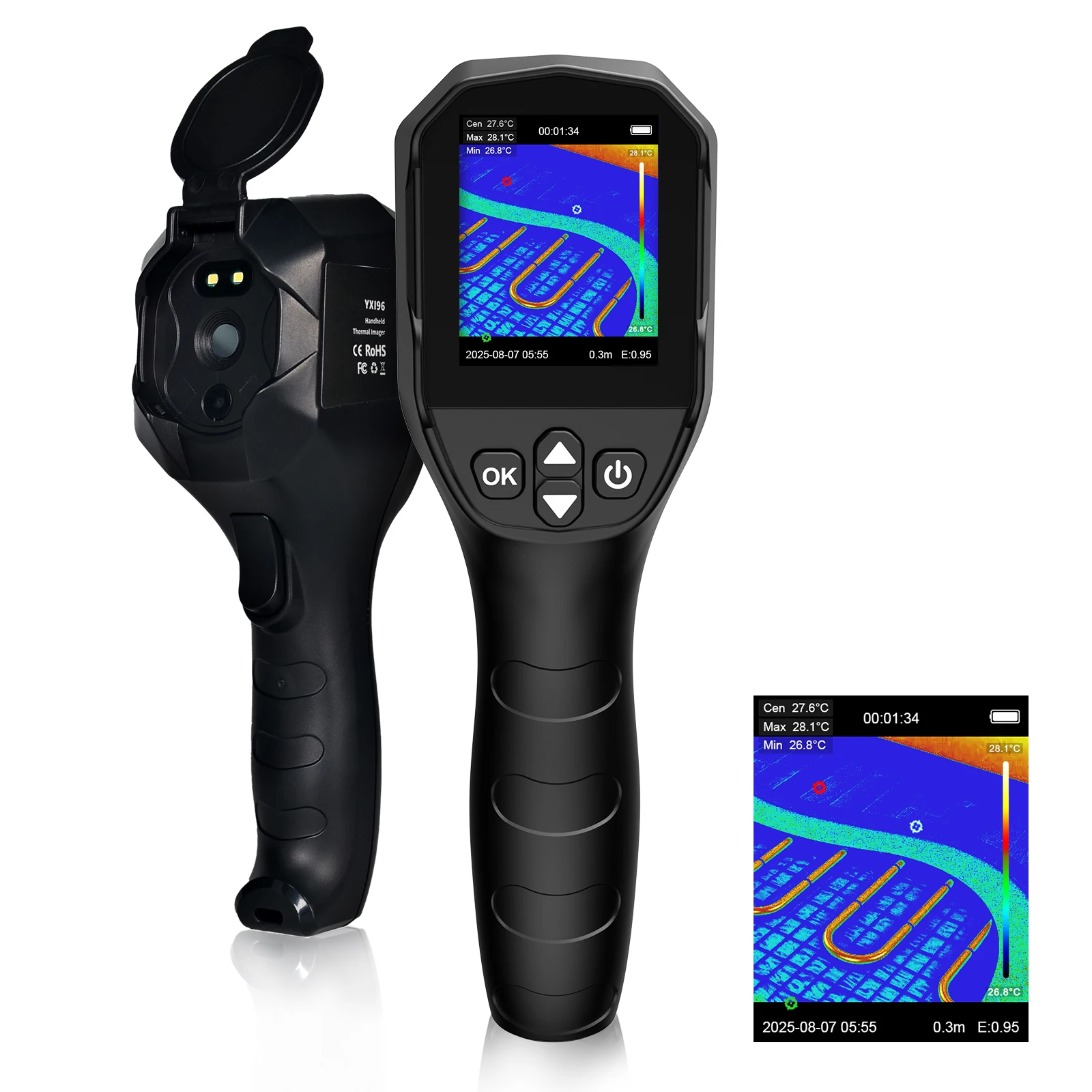 YXI96 Handheld Thermal Imager 96×96 IR -20℃~550℃ IP54 CE FCC RoHS Infrared Camera PCB HVAC Pipe Leak Photo Video Record