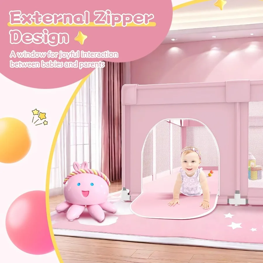 Grand parc rose pour bébé, parc 74x50 pour fille, grands canards de jeu pour bébé intérieur et extérieur, stylo de jeu robuste et de sécurité pour filles avec doux