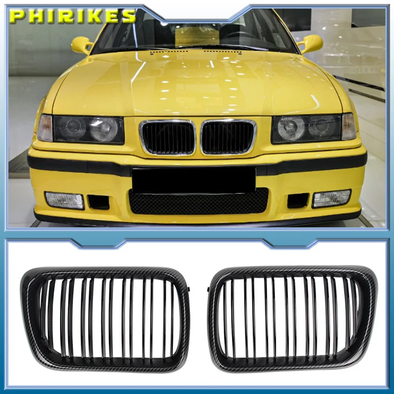 

2x автомобильные передние гоночные решетки Kindey с двойной линией для BMW E36 LCI 1997-1999 M3, глянцевые черные верхние решетки с двумя планками