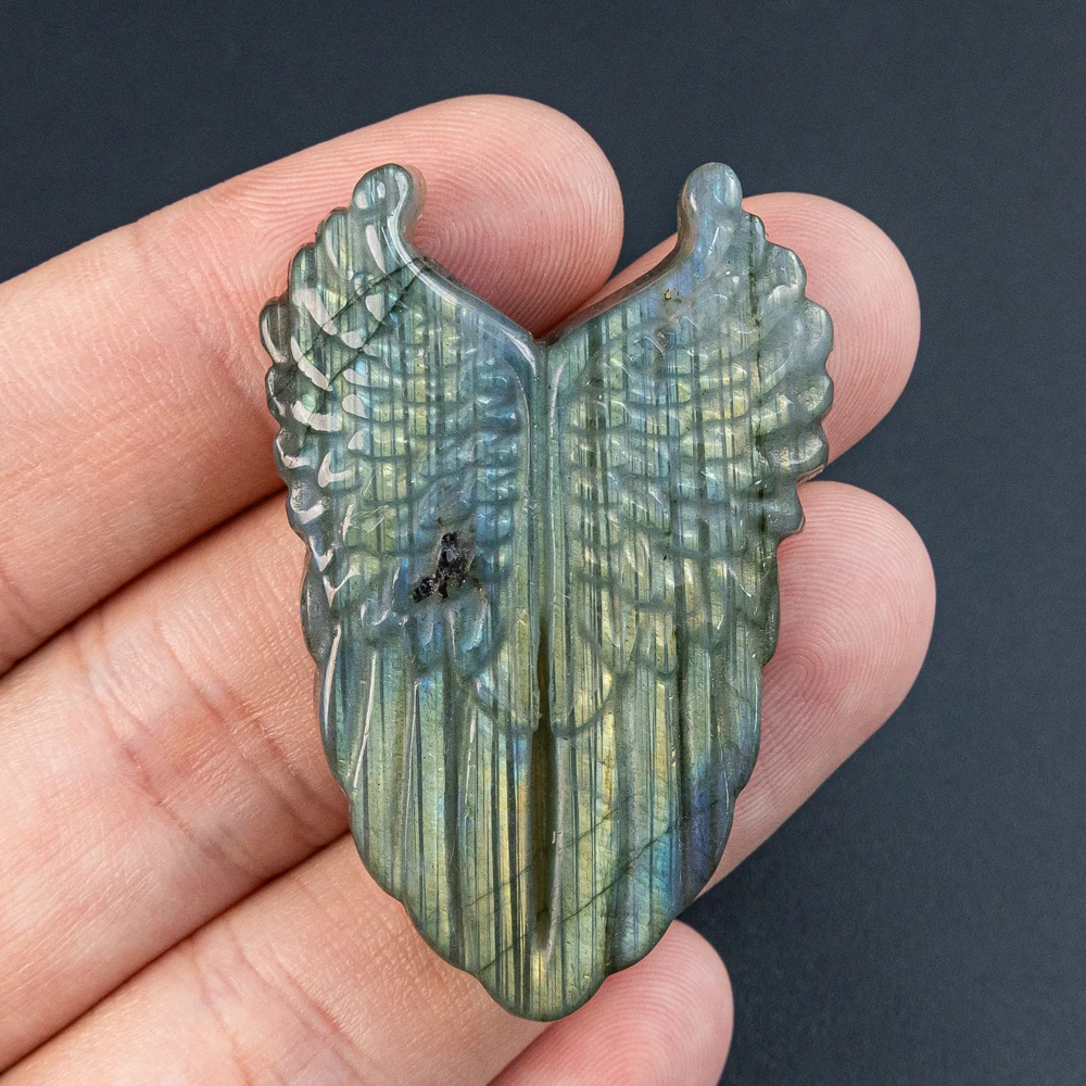 

1Pcs Blue Flash Labradorite 48X33X8MM Wing Shaped Pendant for DIY Necklace Jewelry Making Needlework