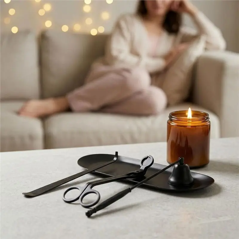 ABRU-For Candle Care Kit 4-In-1 Including Wick Trimmer Cutter, Extinguisher Snuffer, Dipper& Storage Tray Plate- For Candle Love