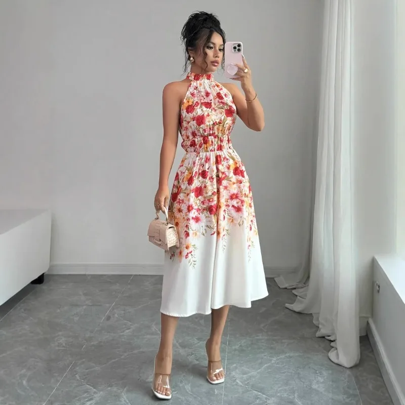 

Floral Off Shoulder Slim Fit Midi Dress Summer New Tea Dress Style Cute