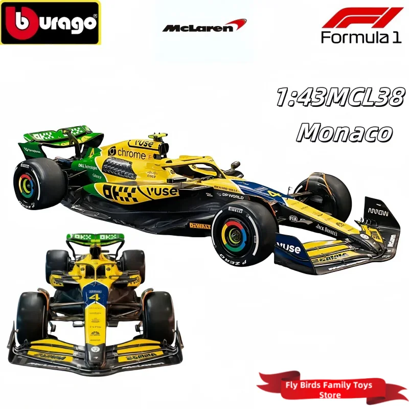 New 1:43 Bburago Mclaren Mcl38 Monaco Grand Prix F1 2024 F1 Alloy Miniature Diecast Model #4 #81 Lando Norris ﻿F1 Birthday Gift