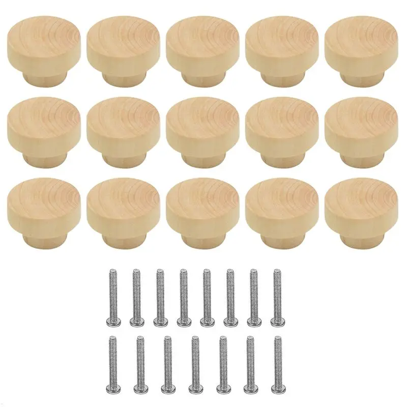 YANA50I 15Pcs Wooden Drawer Knobs Furniture Knobs Wooden Cupboard Knobs For Cabinets And Drawers, Round Wooden Knobs