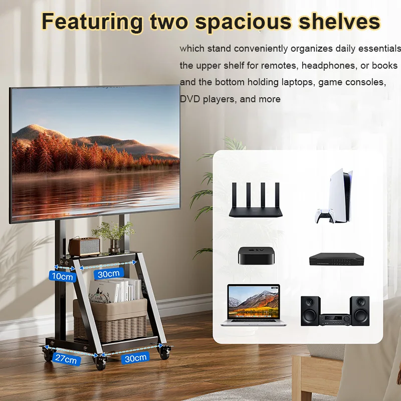 Mobile TV Stand on Wheels for 32-50 Inch TVs Rolling TV Cart Height Adjustable Heavy Duty Floor Portable TV Stand with Shelf image 5