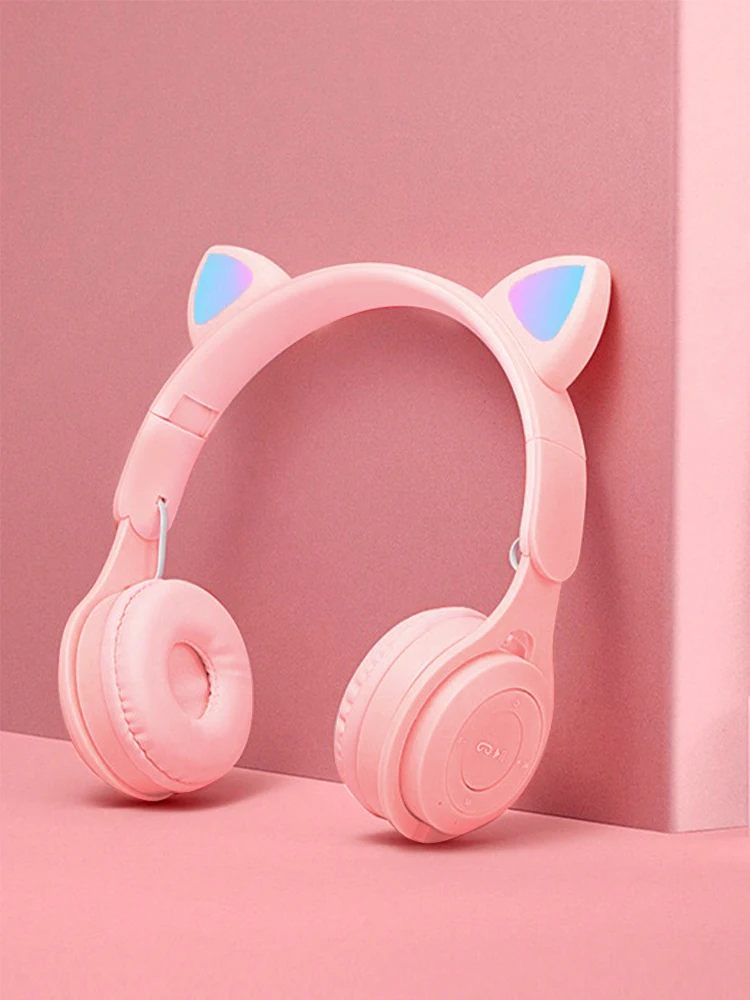 Headband wireless headset, flashing cat ears wireless headset, long life, low latency gaming game listening wireless headset