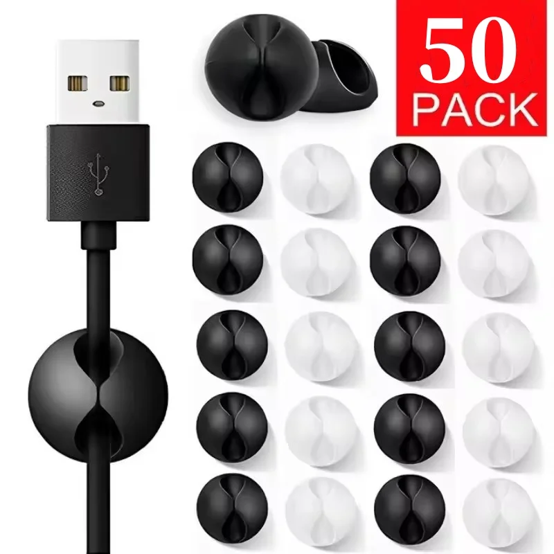

5/50Pcs Cable Clip Winder Organizer Round Charger Cord Clips Desk Tidy Management Wire Adhesive Holder Clamp in Home Office Car