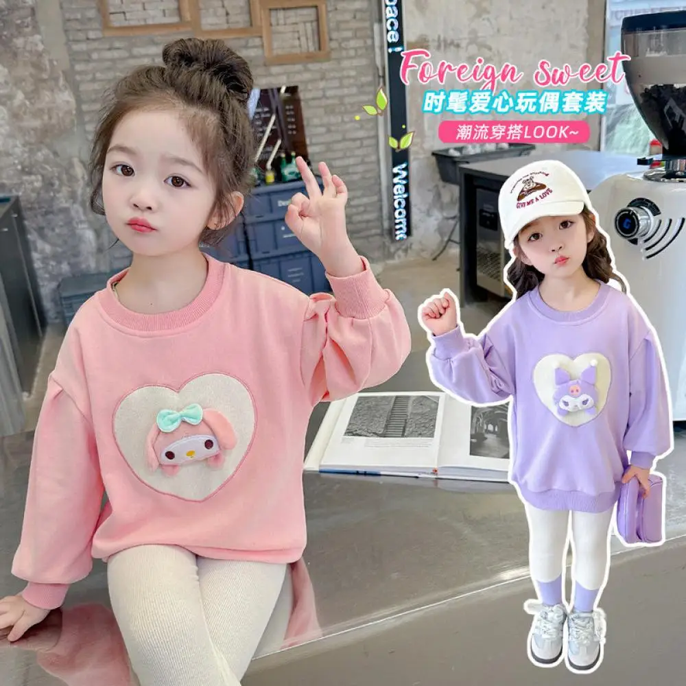 Sanrio Kuromi My Melody Girls Long Sleeves Trousers Suit Anime Cartoon Sports Leisure Cotton Suit Spring Autumn Child Clothing