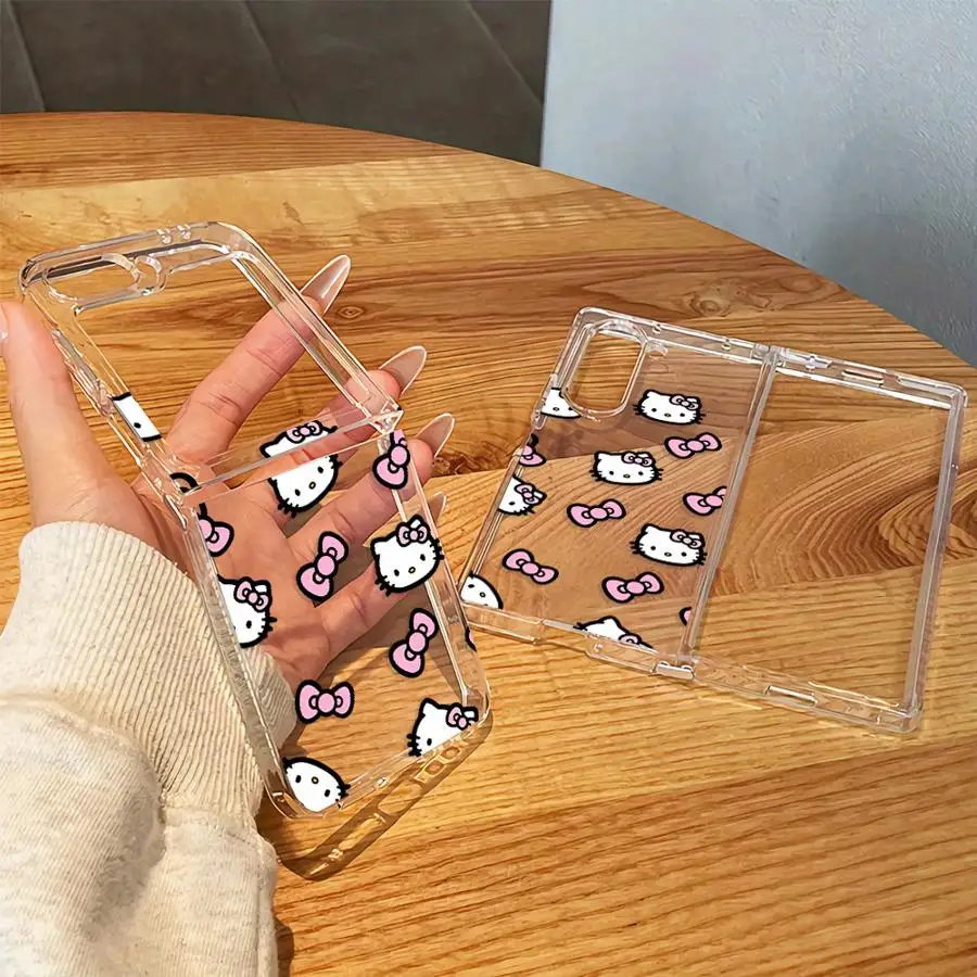 Sanrio Hello Kitty Bow Case for Samsung Galaxy Z Fold 8 Ultra Z Flip 6 5 4 3 ZFold8Ultra Z Fold 7 6 5 4 3 Transparent Soft Phone