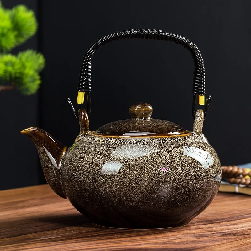 750ML Tianmu Glazed Kiln Transformed Into A Lifting Beam Pot Large Capacity Ceramic Teapot Household Kung Fu Tea Set