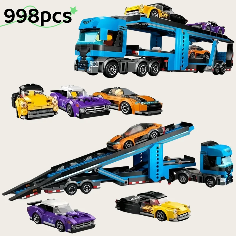 

Набор для сборки конструктора «Городская серия: Спортивный автомобиль-транспортер» 998 деталей, 60408, креативный набор для конструирования машинок, подарок на день рождения для детей