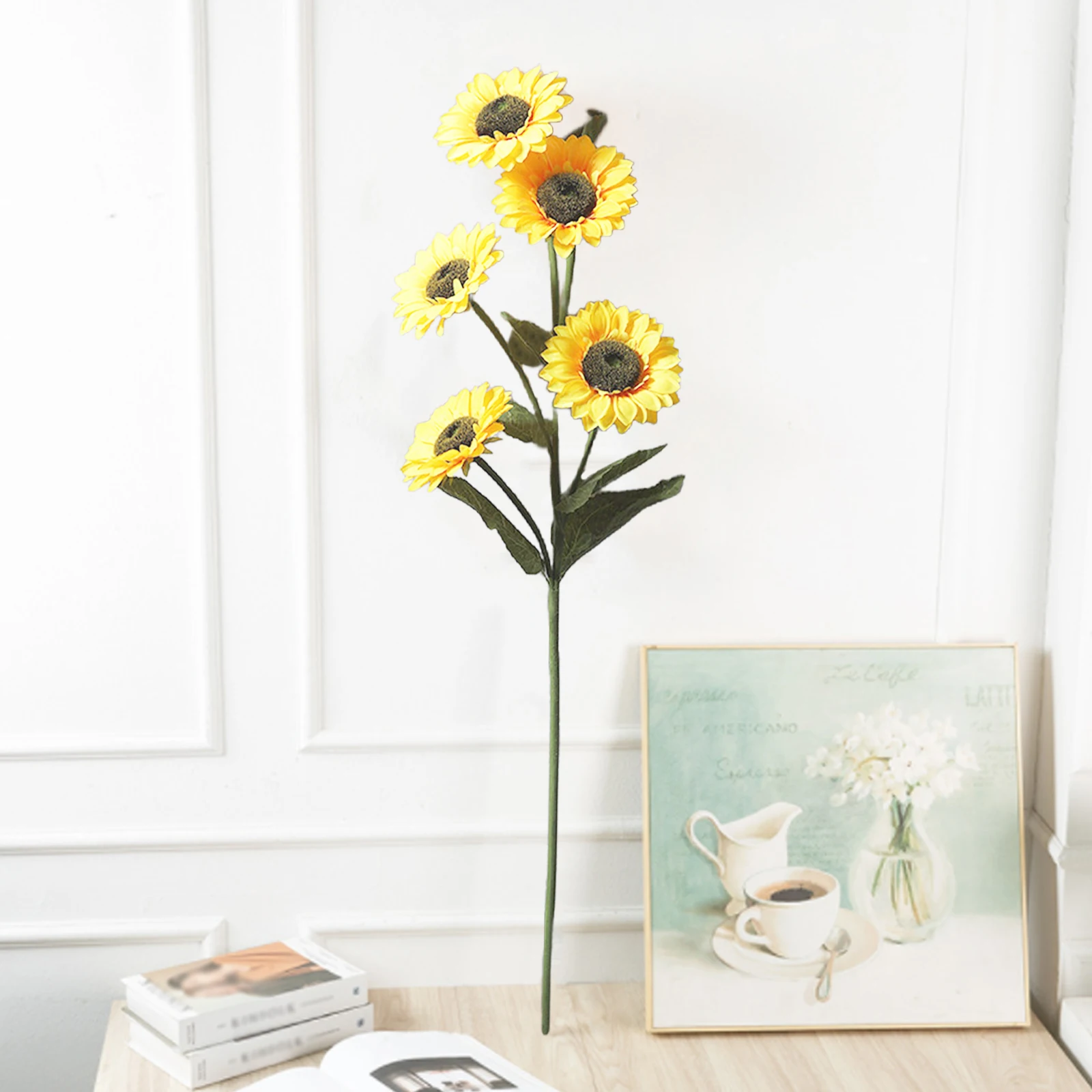 Home Office Long Sunflower Artificial Plant Simulation Flower Floral Decor Vintage Silk Cloth 5 Flowers Durable Decorations