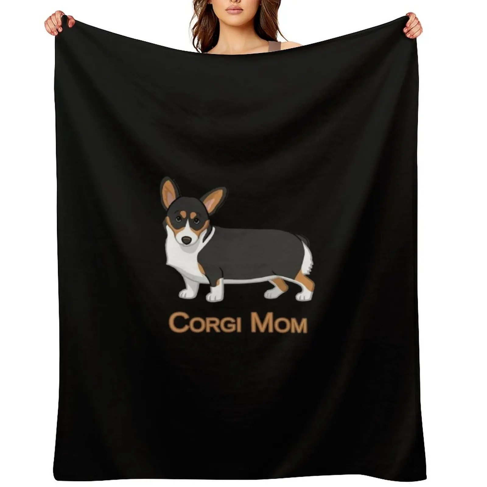 

Cute Black Tricolor Pembroke Corgi Mom Dog Lover Throw Blanket Heavy bed plaid Soft Big Furry Blankets