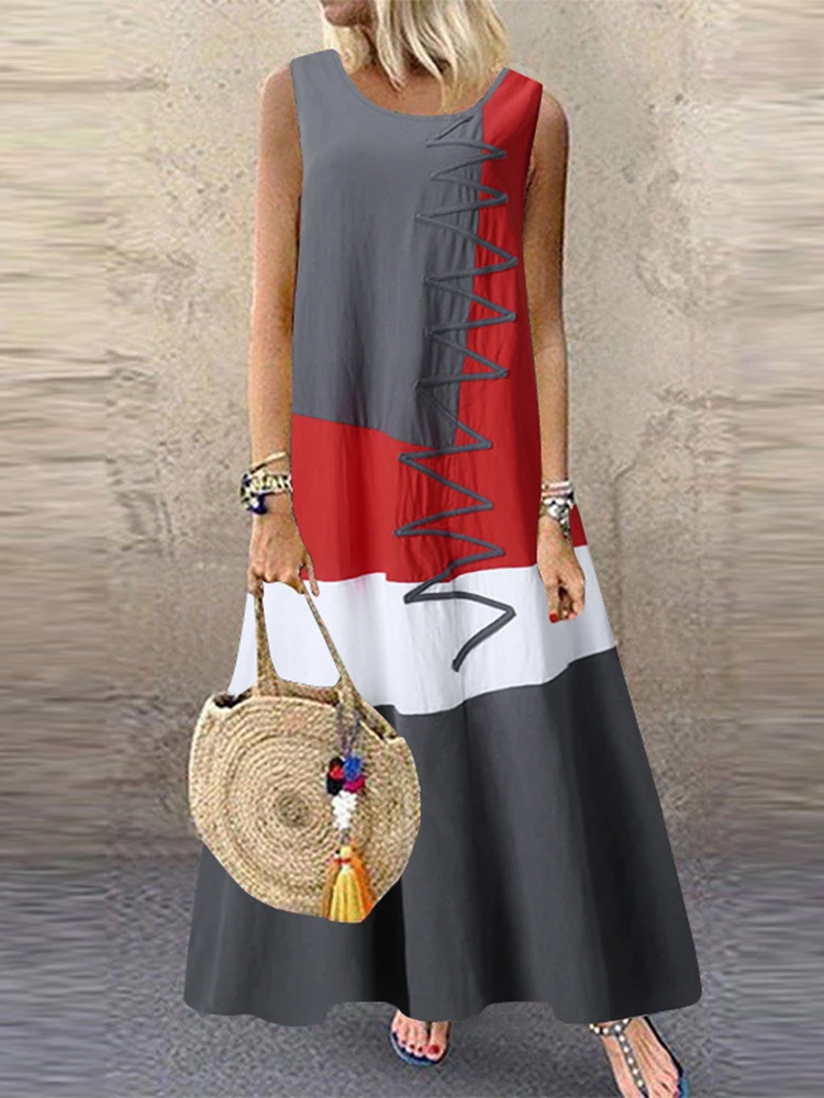 Sommer Patchwork Sommerkleid ZANZEA 2025, Frauen Maxi Kleid Kaftan Casual Ärmellose Tunika Vestido Weibliche Strand Urlaub Robe Oversize