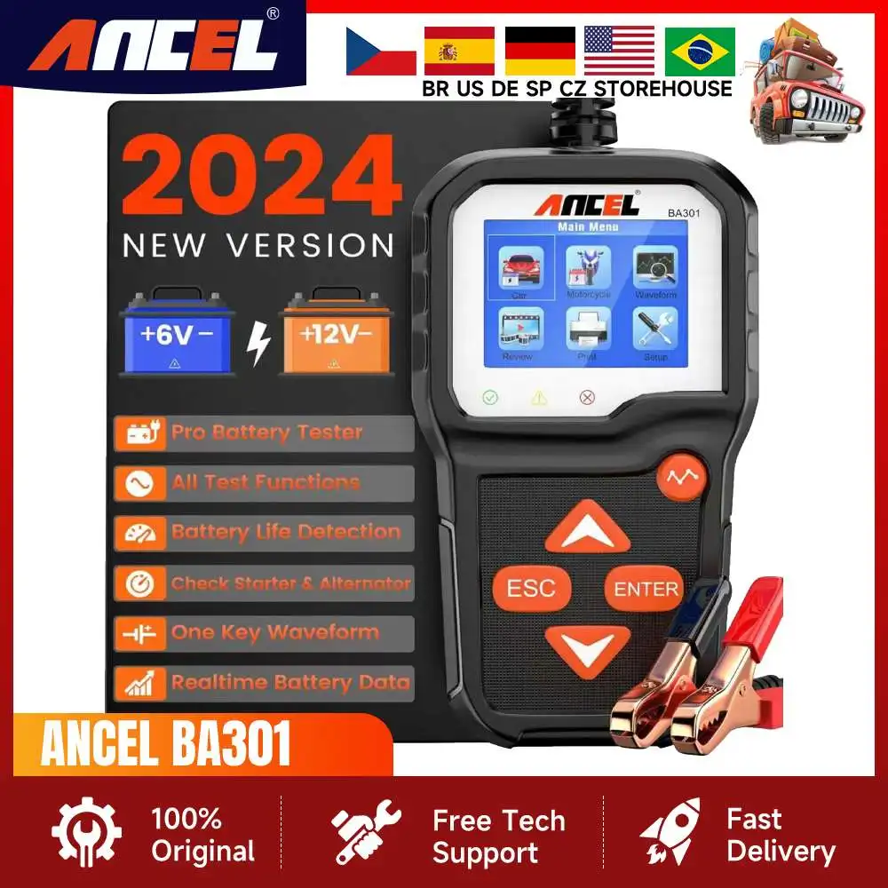 

ANCEL BA301 Car Battery Tester 12V & 6V Motorcycle Cranking Test 2000 CCA Boat Batteries Charger Automotive Analyzer Tools