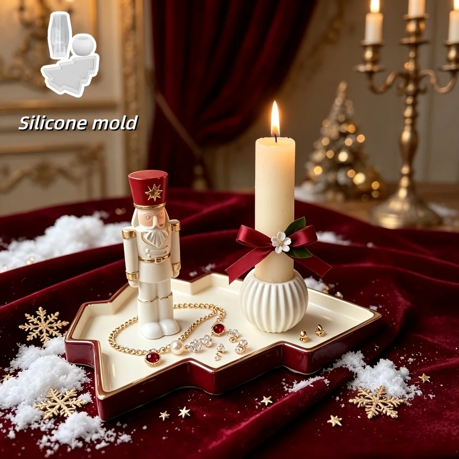 3pcs Nutcracker Soldier Spherical Can, Silicone Mold for Christmas Tree Tray, Home Decoration,Crafts,Gypsum Cement Mold Reusable