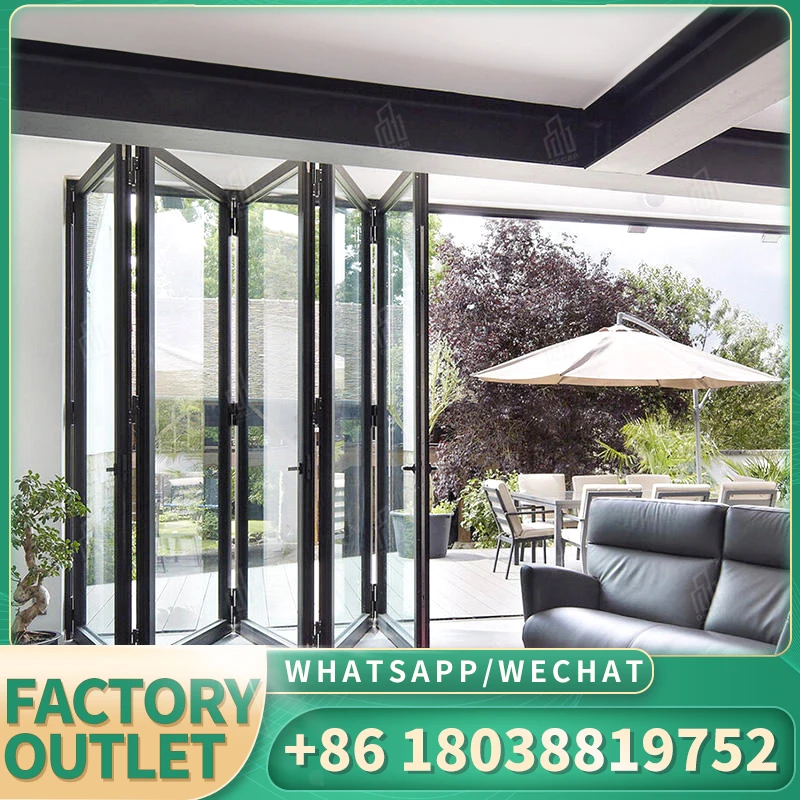 Oscaracso Hurricane proof ภายนอก Bi พับประตูอลูมิเนียม Patio Bifold ประตู Puertas Plegables หีบเพลงพับกระจกประตู