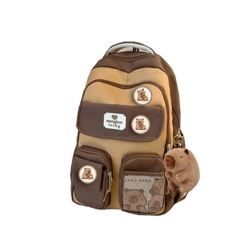 Mochila de capibara, bonita mochila escolar de felpa con dibujos animados, Animal divertido y suave, mochilas estéticas Y2K Unisex rellenas de gran capacidad