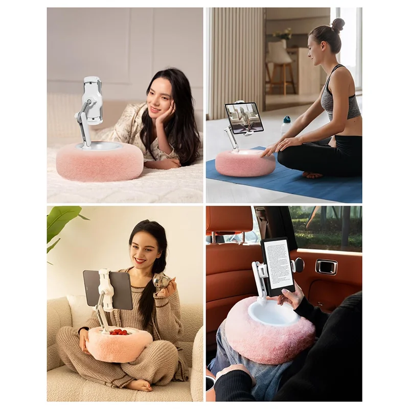 

AED7-Tablet Stand Pillow, 360°Adjustable Phone Holder For Bed With Soft Plush Fabric, And Detachable Bowl