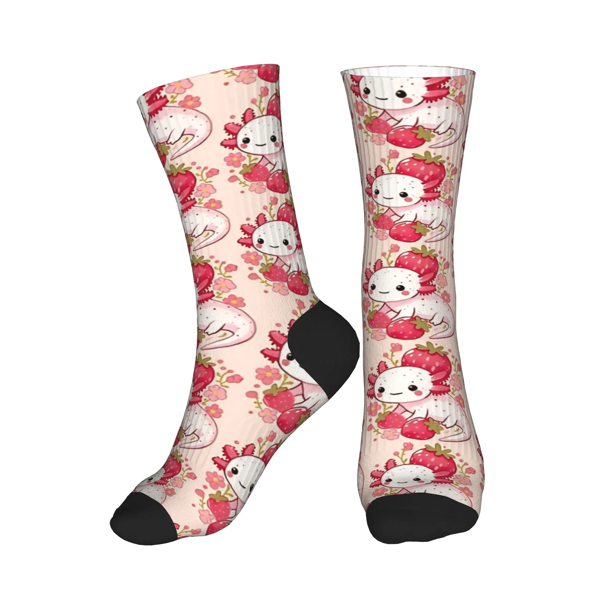 ถุงเท้าลายปลาอ็อกซ์โฮล็อตล์และสตรอว์เบอร์รี ถุงเท้าผู้ชาย ถุงเท้าอุ่นนุ่มสไตล์ฮาราจูกุ ถุงเท้าสำหรับฤดูใบไม้ร่วง ถุงเท้ากีฬาวิ่งกันลื่น ถุงเท้าแบบสั่งทำพิเศษ ของขวัญ