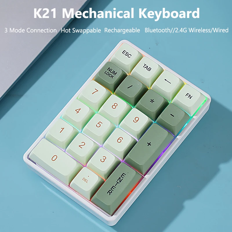 21 Keys Mechanical Keyboard, Bluetooth/2.4Ghz/USB-C Connection, Mini Numeric Keyboards for Accounting Numpad Programming Keypads